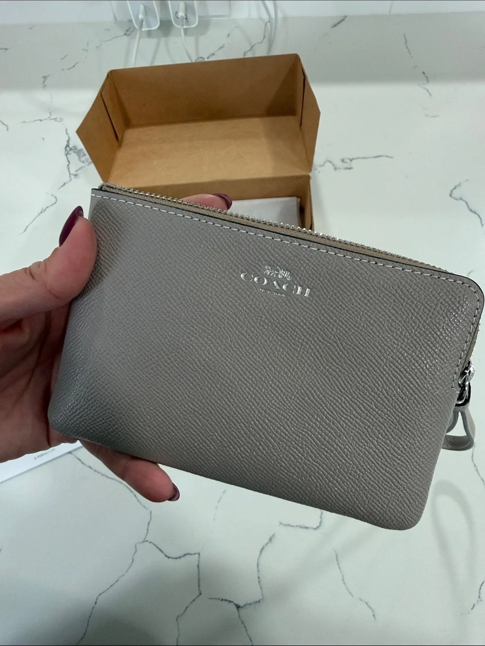 NWT COACH Zip Wristlet in Taupe Gray Leather